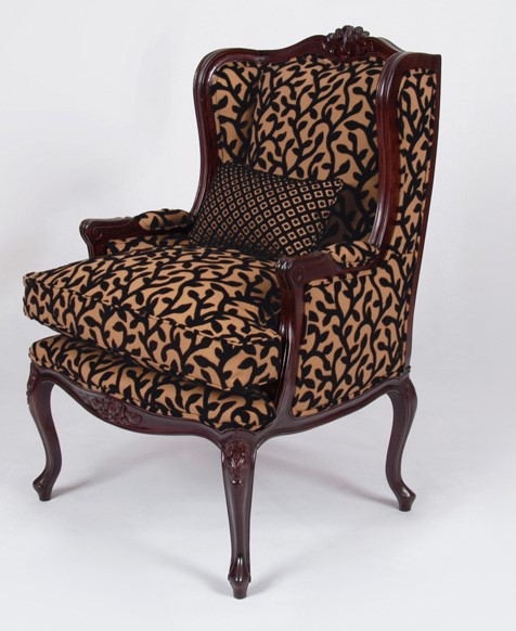 Carved High Back Wing Chair